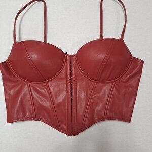 Windor Red Vintage y2k Faux Leather Bustier Crop Top Large
